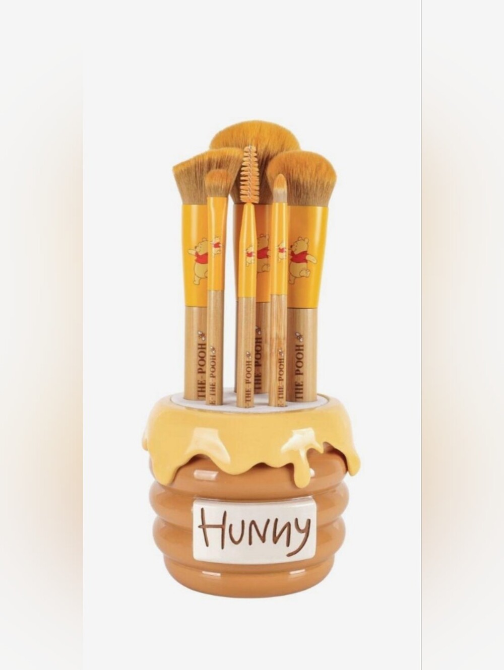 Disney Winnie the Pooh "HUNNY" 6-PC Makeup Brush Set with Holder - Picture 1 of 2